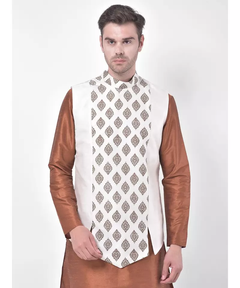 Silk Blend Off White DEYANN Ethnic Jacket