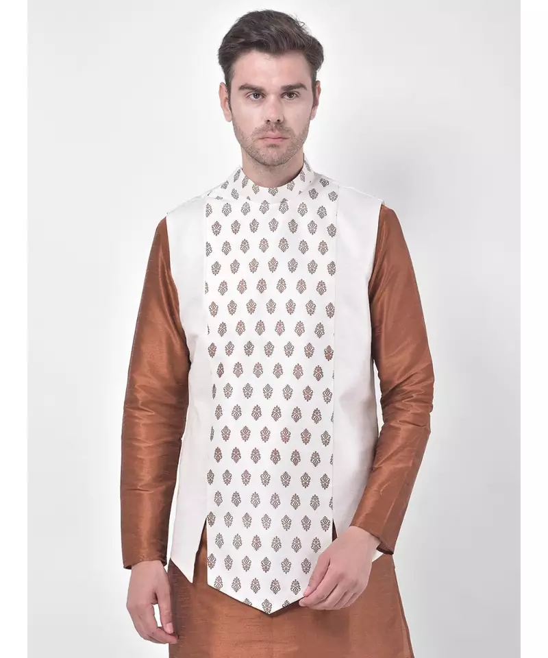 Silk Blend Off White DEYANN Ethnic Jacket