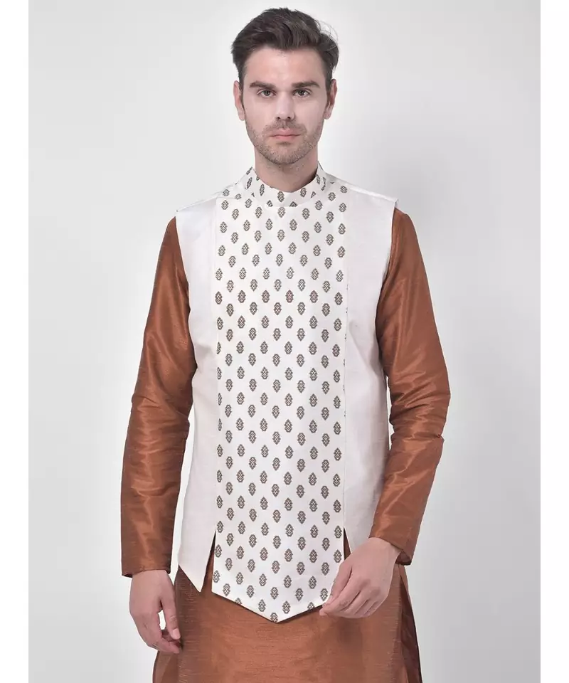 Silk Blend Off White DEYANN Ethnic Jacket