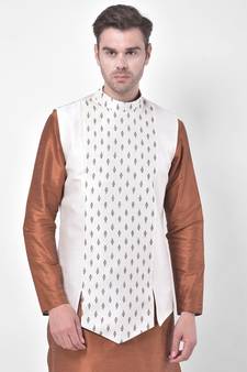 Silk Blend Off White DEYANN Ethnic Jacket