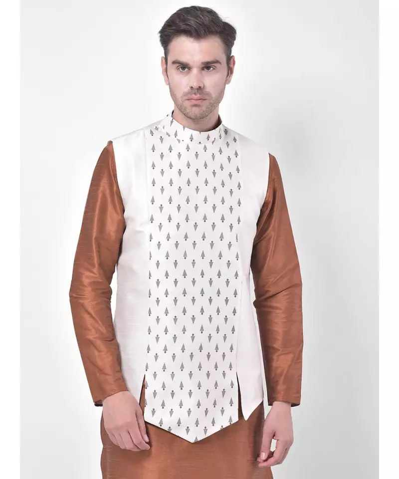 Silk Blend Off White DEYANN Ethnic Jacket