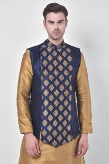 Silk Blend Navy Blue DEYANN Ethnic Jacket