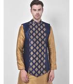 Silk Blend Navy Blue DEYANN Ethnic Jacket