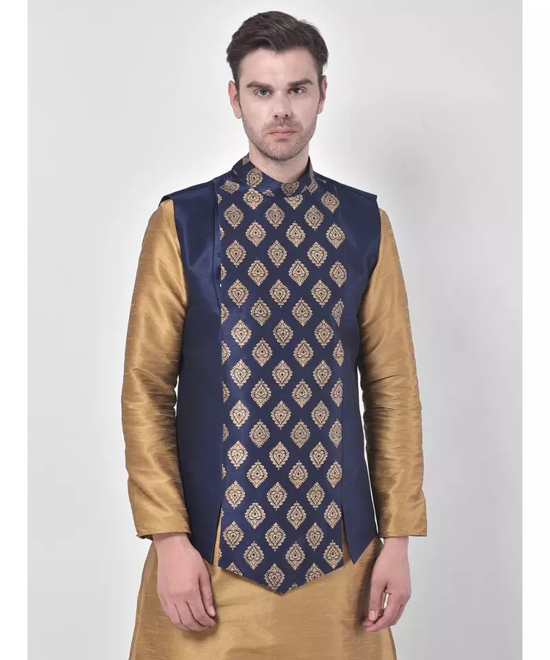 Silk Blend Navy Blue DEYANN Ethnic Jacket