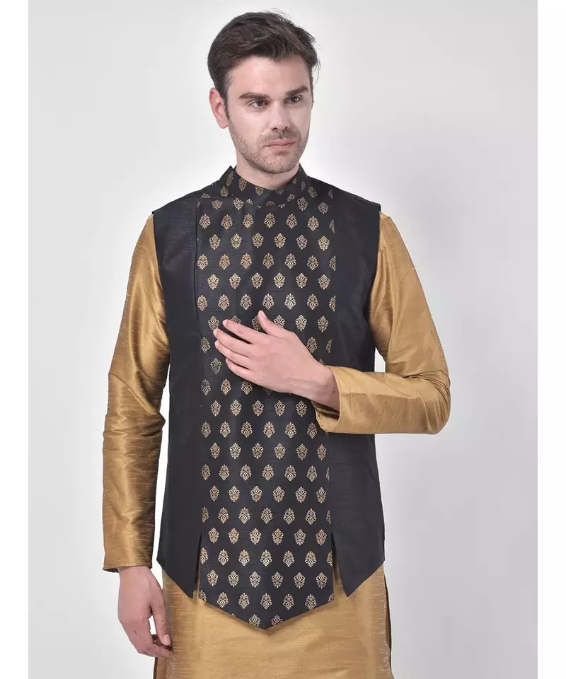 Silk Blend Black DEYANN Ethnic Jacket
