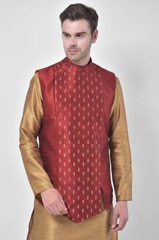 Silk Blend Red DEYANN Ethnic Jacket