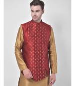 Silk Blend Red DEYANN Ethnic Jacket