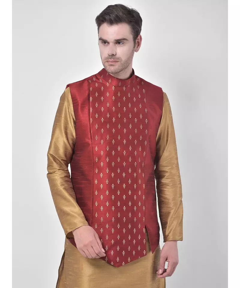 Silk Blend Red DEYANN Ethnic Jacket