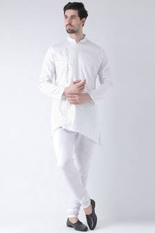 Cotton Blend White DEYANN Kurta with Churidar set