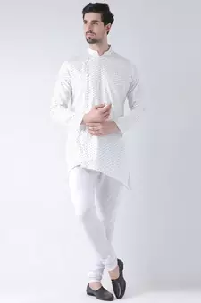 Cotton Blend White DEYANN Kurta with Churidar set