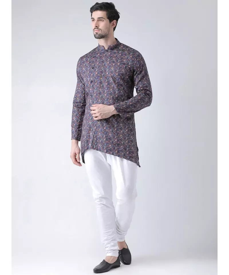 Cotton Blend Navy Blue DEYANN Kurta with Churidar set