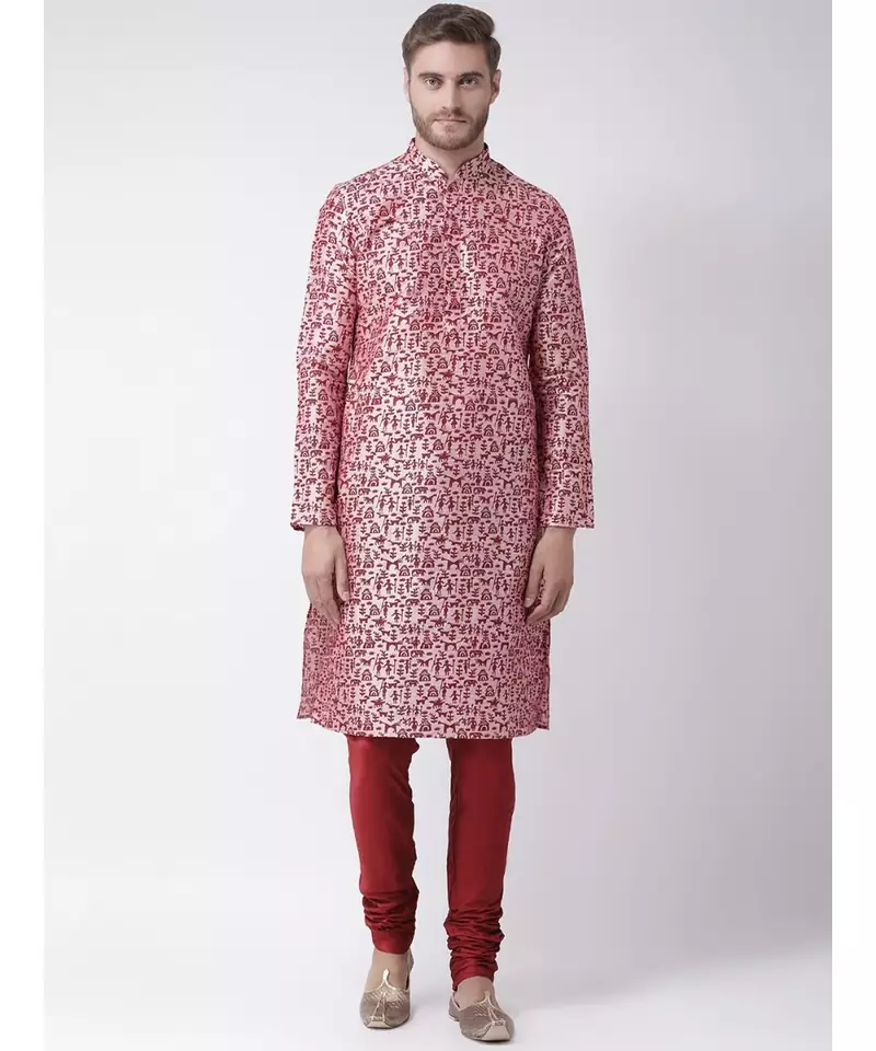 Dupion Silk pink DEYANN Kurta with Churidar set