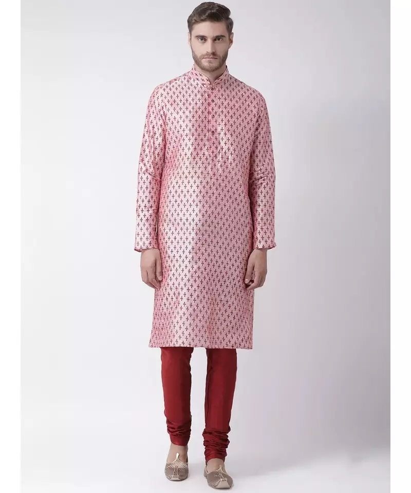 Dupion Silk pink DEYANN Kurta with Churidar set