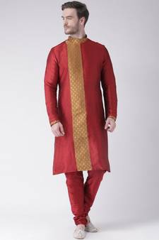 Dupion Silk Red DEYANN Kurta with Churidar set