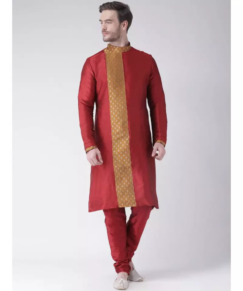 Dupion Silk Red DEYANN Kurta with Churidar set