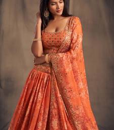 Stunning Orange Organza Zari and Sequins Work Floral Wedding Lehenga Choli for Women