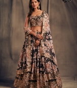 Organza Floral Print Sequin Embroidered Black Wedding Lehenga Choli