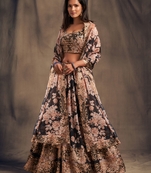 Stunning Black Organza Zari and Sequins Work Floral Wedding Lehenga Choli for Women