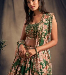 Green and Peach Wedding Lehenga Choli for Women