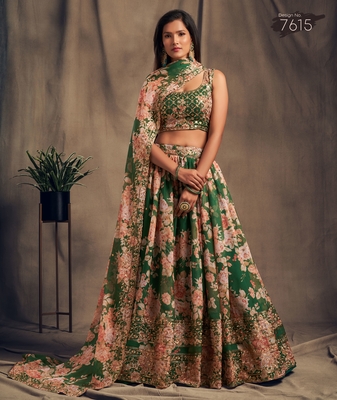 green and peach wedding lehenga set choli with dupatta for women 4