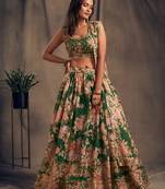 Green and Peach Wedding Lehenga Choli for Women
