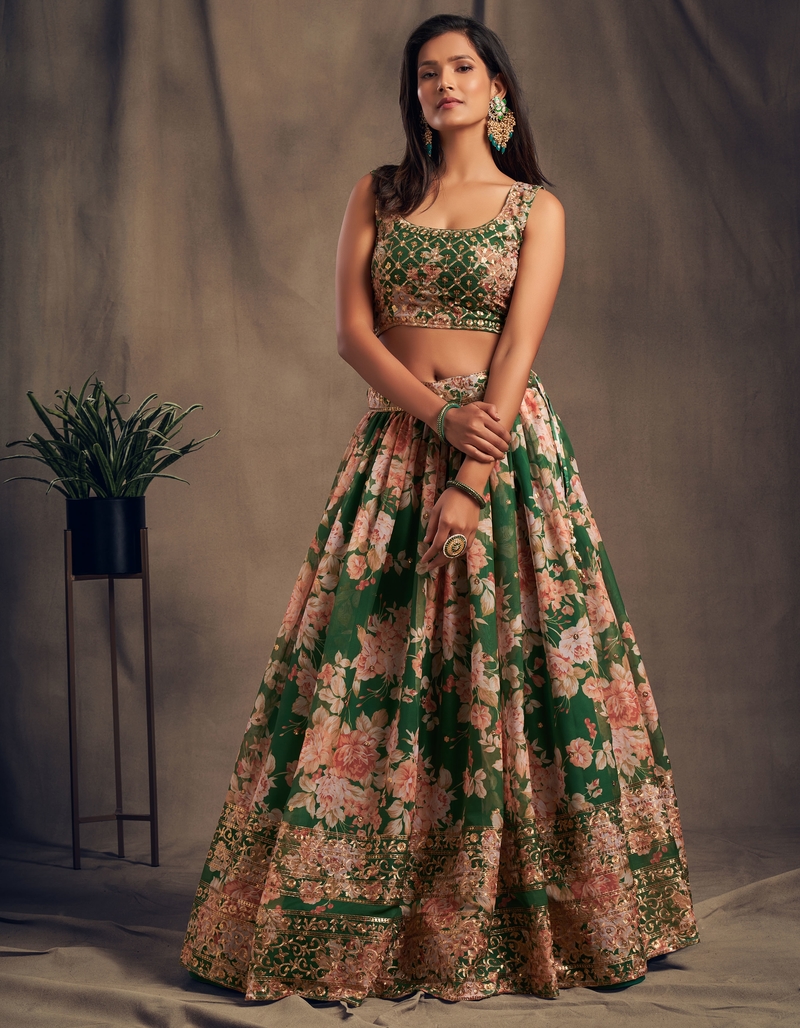 Green and Peach Wedding Lehenga Choli for Women