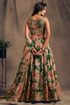 green and peach wedding lehenga set choli with dupatta for women