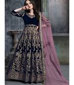 Veega Fashion Velvet Resham Embroidered Midnight Blue Anarkali Suit