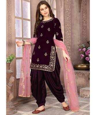 Plum And Pink Embroidered Punjabi Salwar Suit 2