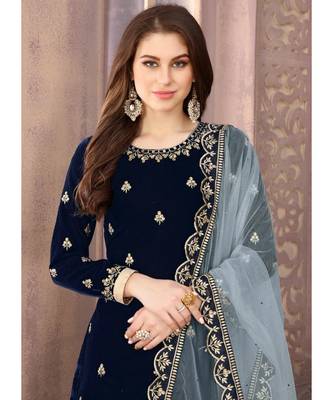 Navy Blue Embroidered Punjabi Salwar Suit 2