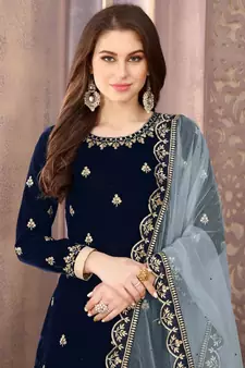 Navy Blue Embroidered Punjabi Salwar Suit