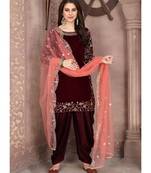 Maroon And Peach Embroidered Punjabi Salwar Suit