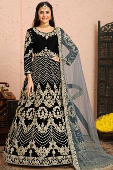 Black Embroidered Velvet Anarkali Suit