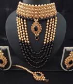 Golden Kach Kundan Black Pearl Choker Style Long Jewellery Set