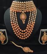 Golden Kach Kundan Peech Pearl Choker Style Long Jewellery Set