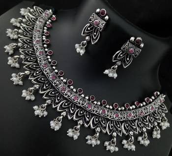 Oxidized Premium Quality Copper Base Pink Gutapusalu Pearl Jewellery Set 1