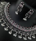 Oxidized Premium Quality Copper Base Pink Gutapusalu Pearl Jewellery Set