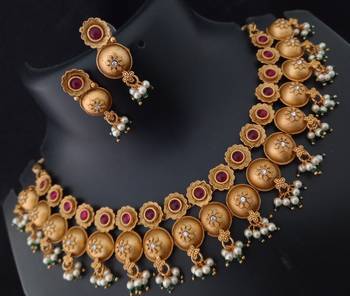 Rajwadi Plated Pink Ruby CZ Real Jewellery Copy Jewellery Set 1