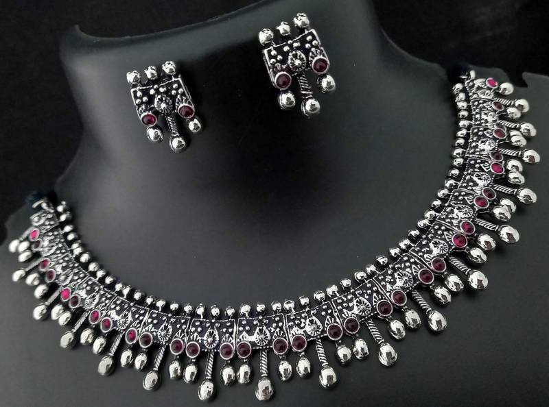 Pink Kempo Ruby Style Vati Concept Ozidized Jewellery set