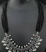 Pink Green Kempo Black Kediya Moti Style Long Necklace Set