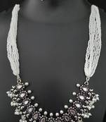 Mirror Style White Kediya Moti Style Long Necklace Set