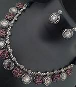 Pink Kempo Lakshmi Goddess Coin Style Premium Quality Oxidized Jewellery set