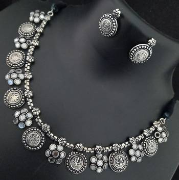 Mirror Lakshmi Goddess Coin Style Premium Quality Oxidized Jewellery set 1