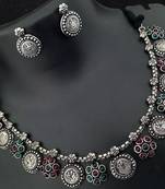 Pink Green Kempo Lakshmi Goddess Coin Style Premium Quality Oxidized Jewellery set