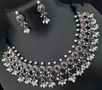 Latest Bollywood Style Oxidized Copper Base Pink Kemp Jewellery set 1