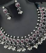 Latest Bollywood Style Oxidized Copper Base Pink Kemp Jewellery set