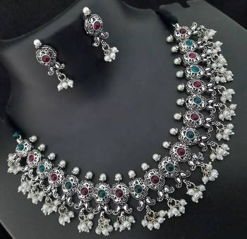 Latest Bollywood Style Oxidized Copper Base Pink Green Kemp Jewellery set 1