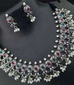 Latest Bollywood Style Oxidized Copper Base Pink Green Kemp Jewellery set