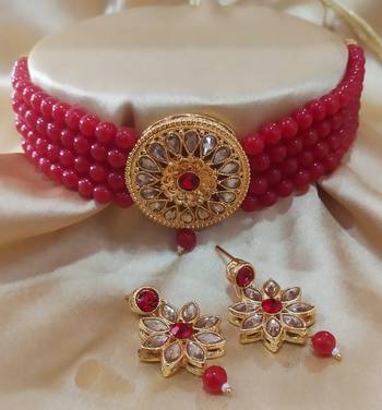 Red Kach Pearl Choker Latest Bollywood Style Jewellery Set 1