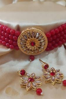 Red Kach Pearl Choker Latest Bollywood Style Jewellery Set